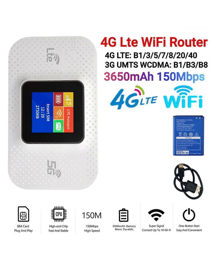 H807Pro 4G Lte Routeur WiFi avec Fente pour Carte Sim 150Mbps Répéteur de routeur sans fil Route mobile 3650MAh