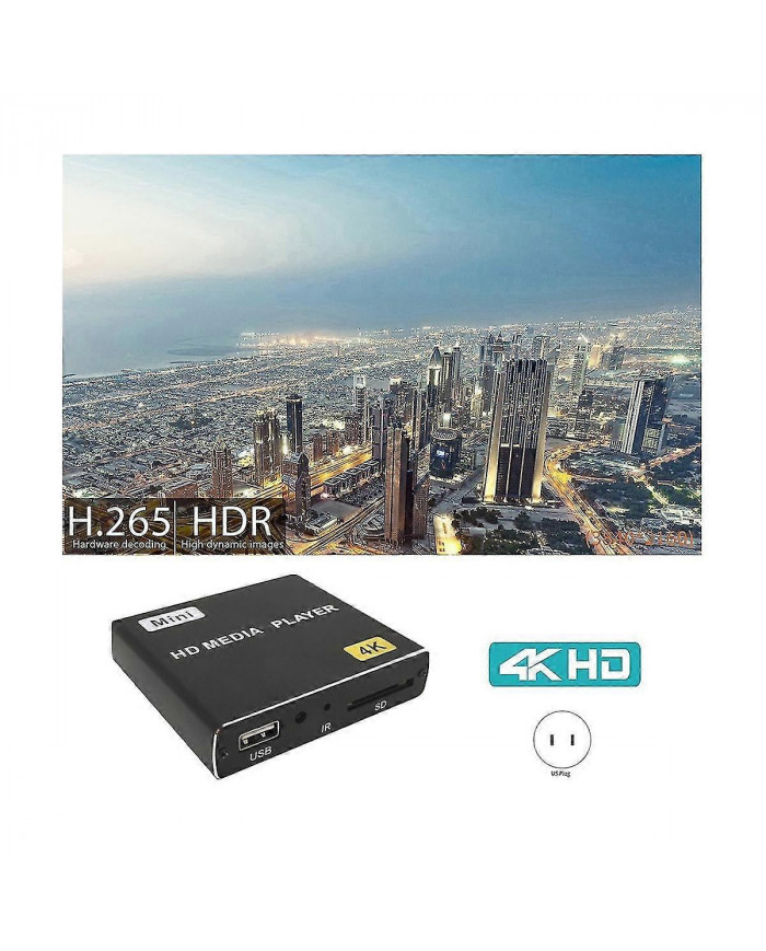 Mini 4K HDD Media Player Lecteur vidéo numérique horizontal et vertical 1080P avec clé USB/cartes SD US Plug