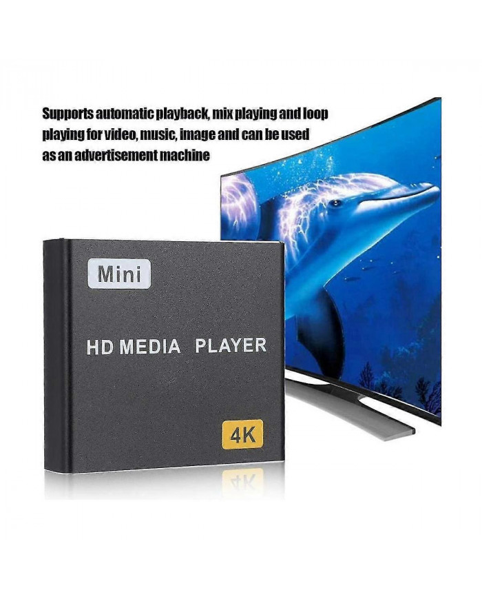 Mini 4K HDD Media Player Lecteur vidéo numérique horizontal et vertical 1080P avec clé USB/cartes SD US Plug