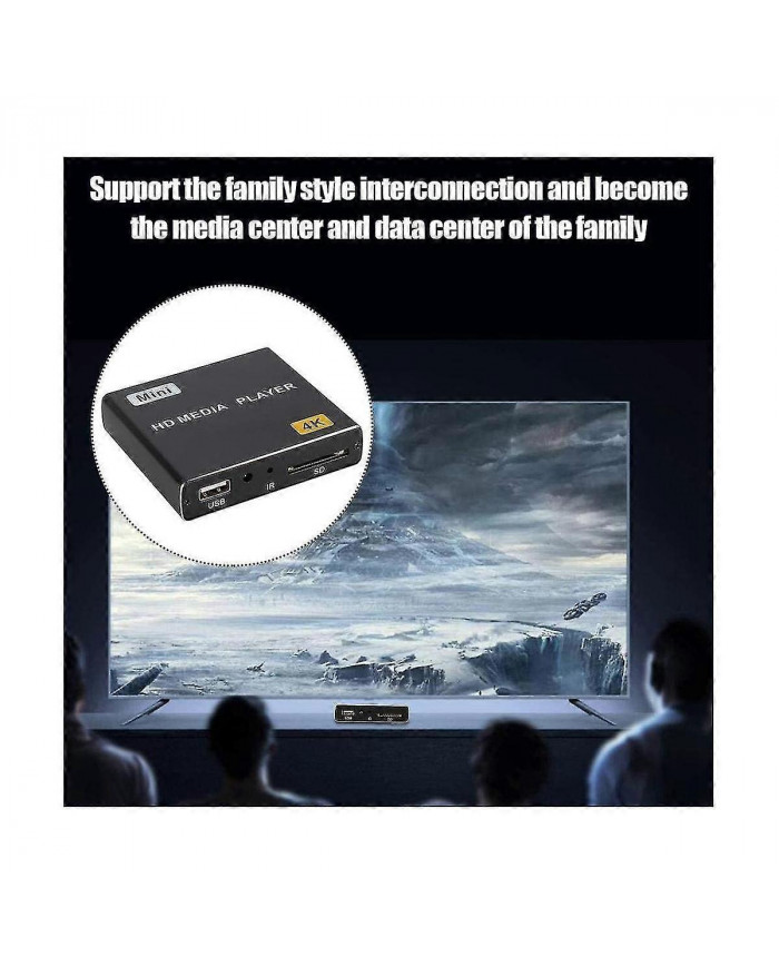Mini 4K HDD Media Player Lecteur vidéo numérique horizontal et vertical 1080P avec clé USB/cartes SD US Plug