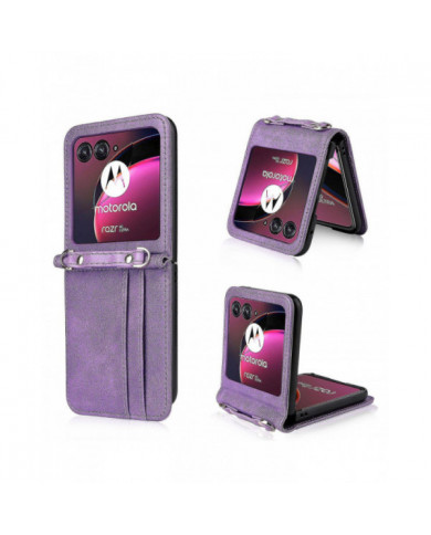 Pour Motorola Razr 40 Ultra 5g Hard Pc + Pu Leather Cover One-Piece Design Card Slots Phone Case avec cordon