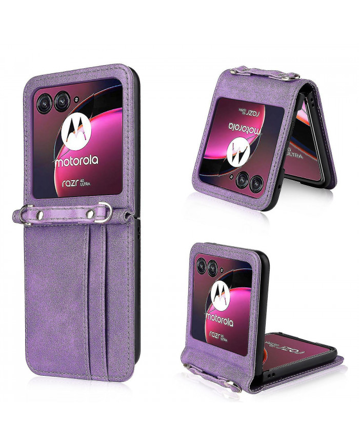 Pour Motorola Razr 40 Ultra 5g Hard Pc + Pu Leather Cover One-Piece Design Card Slots Phone Case avec cordon