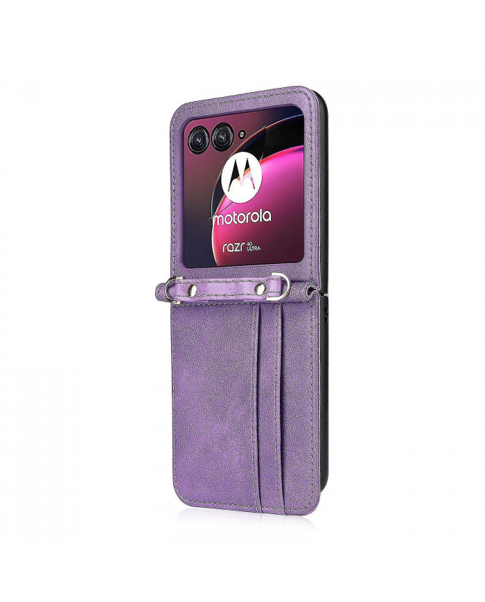 Pour Motorola Razr 40 Ultra 5g Hard Pc + Pu Leather Cover One-Piece Design Card Slots Phone Case avec cordon