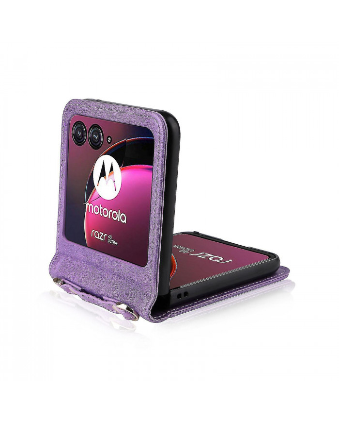 Pour Motorola Razr 40 Ultra 5g Hard Pc + Pu Leather Cover One-Piece Design Card Slots Phone Case avec cordon