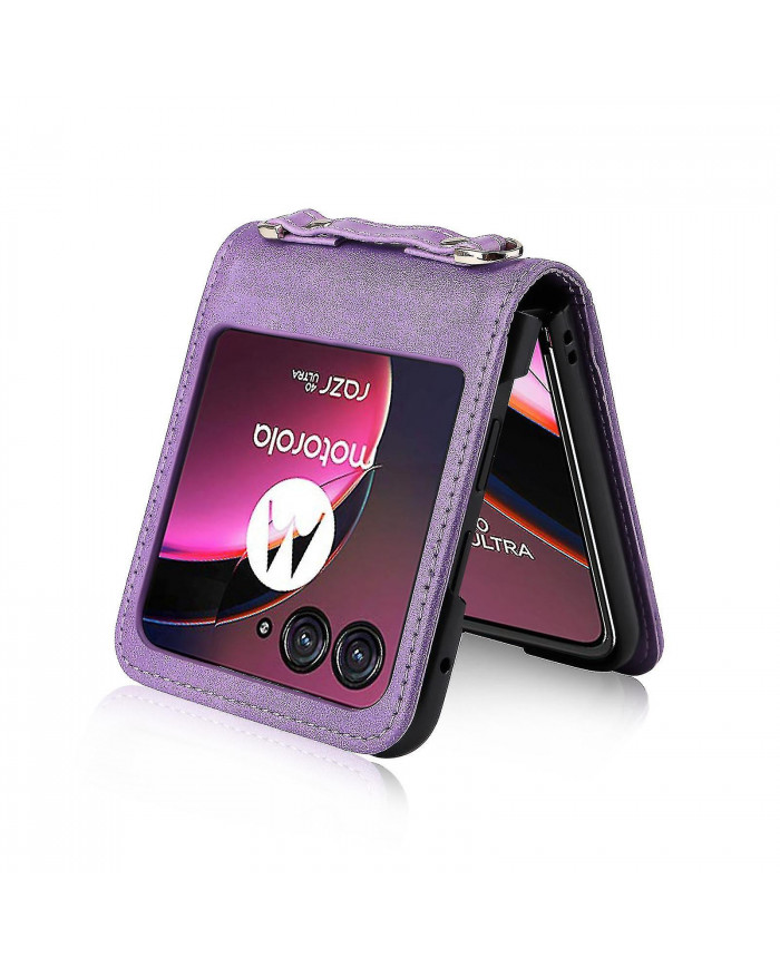 Pour Motorola Razr 40 Ultra 5g Hard Pc + Pu Leather Cover One-Piece Design Card Slots Phone Case avec cordon
