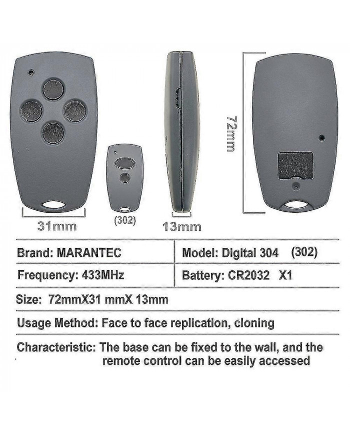 3 pièces Marantec Digital 302 304 313 382 384 220 250 252 270 Az021 64176 Télécommande de porte de garage 43392mhz [...]