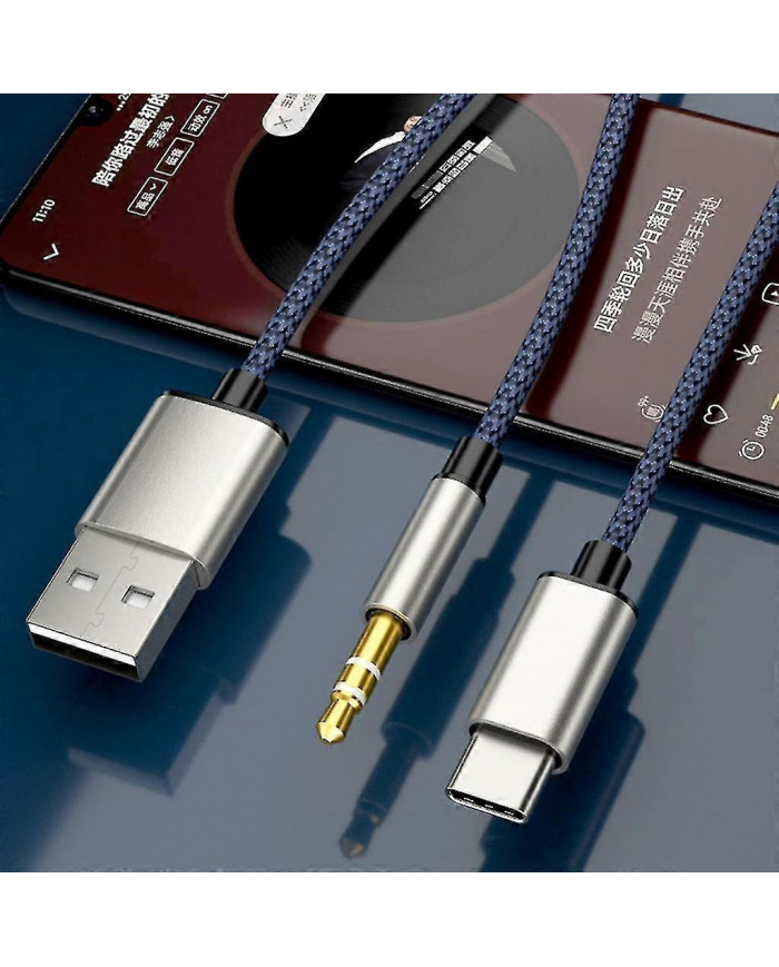 1 Split 2 Type C To Usb A 3.5mm Aux Cable Stereo Hifi Sound For Car Speakers