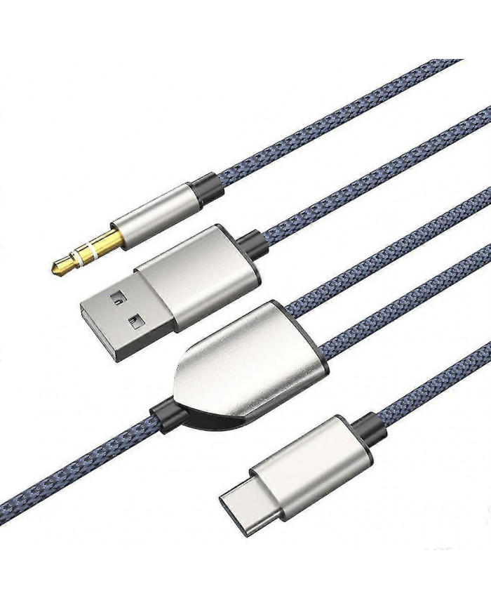 1 Split 2 Type C To Usb A 3.5mm Aux Cable Stereo Hifi Sound For Car Speakers