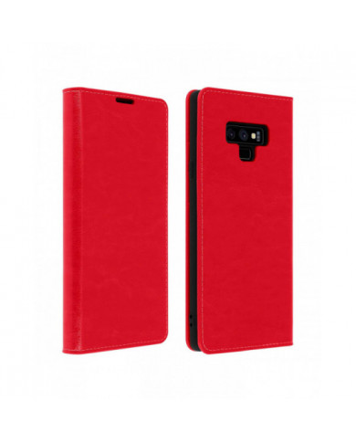 Étui Folio en cuir véritable Galaxy Note 9 Porte-cartes Support vidéo rouge