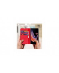 Étui Folio en cuir véritable Galaxy Note 9 Porte-cartes Support vidéo rouge