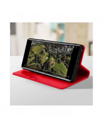 Étui Folio en cuir véritable Galaxy Note 9 Porte-cartes Support vidéo rouge