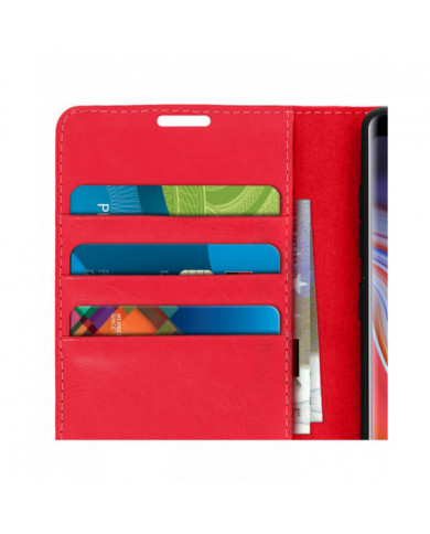 Étui Folio en cuir véritable Galaxy Note 9 Porte-cartes Support vidéo rouge