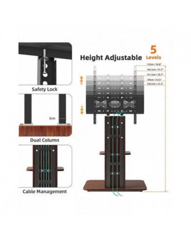 Support de sol pour téléviseur robuste à 5 niveaux Support de montage pour téléviseur réglable en hauteur jusqu’à 65 po