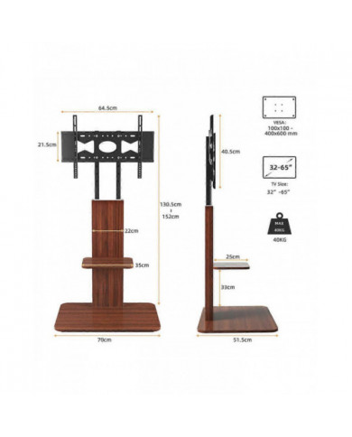 Support de sol pour téléviseur robuste à 5 niveaux Support de montage pour téléviseur réglable en hauteur jusqu’à 65 po