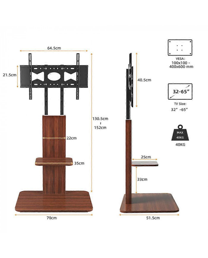 Support de sol pour téléviseur robuste à 5 niveaux Support de montage pour téléviseur réglable en hauteur jusqu’à 65 po