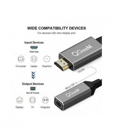 QGeeM Compatible HDMI-compatible Câble adaptateur convertisseur DP simple vers mini UHD 4K@30Hz Plug and Play pour [...]