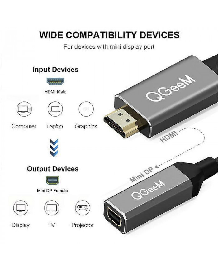 QGeeM Compatible HDMI-compatible Câble adaptateur convertisseur DP simple vers mini UHD 4K@30Hz Plug and Play pour [...]