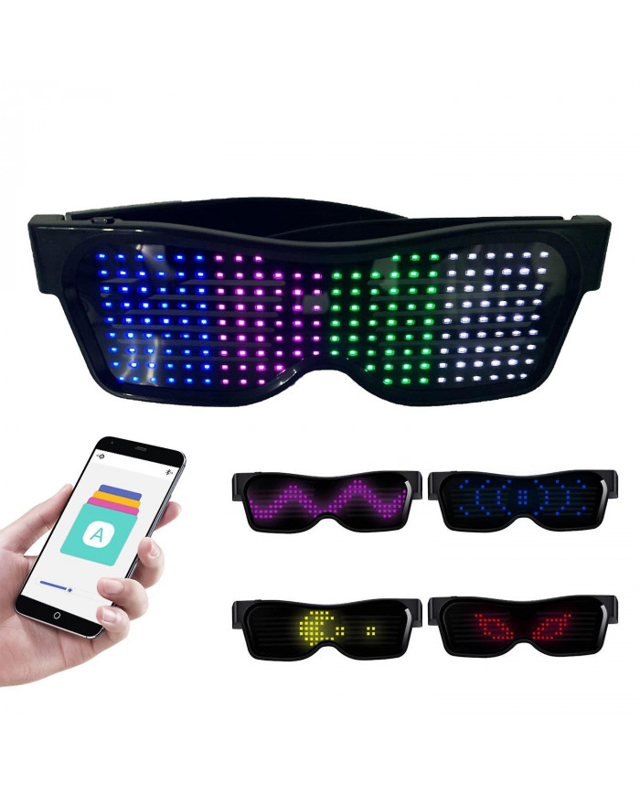 Lunettes LED Personnalisables BT LED Lunettes Coloré Lumière Lueur Lunettes DIY Messages 31 Animations 11 Pi