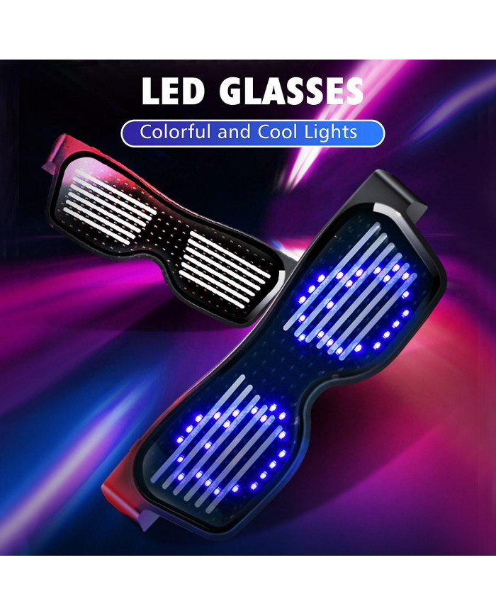 Lunettes LED Personnalisables BT LED Lunettes Coloré Lumière Lueur Lunettes DIY Messages 31 Animations 11 Pi