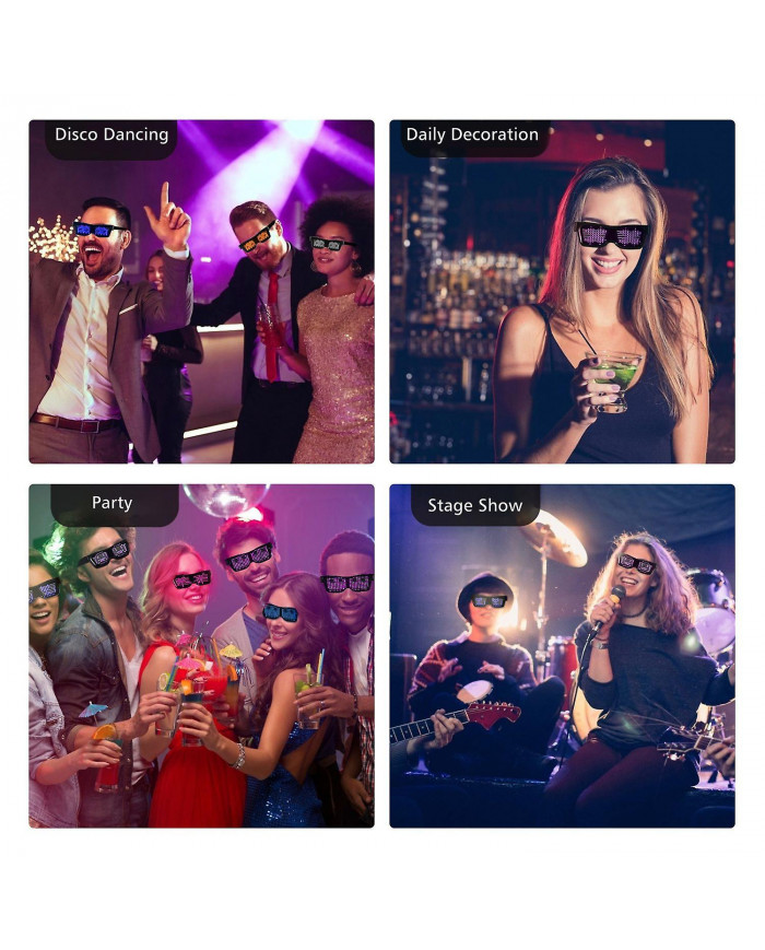 Lunettes LED Personnalisables BT LED Lunettes Coloré Lumière Lueur Lunettes DIY Messages 31 Animations 11 Pi