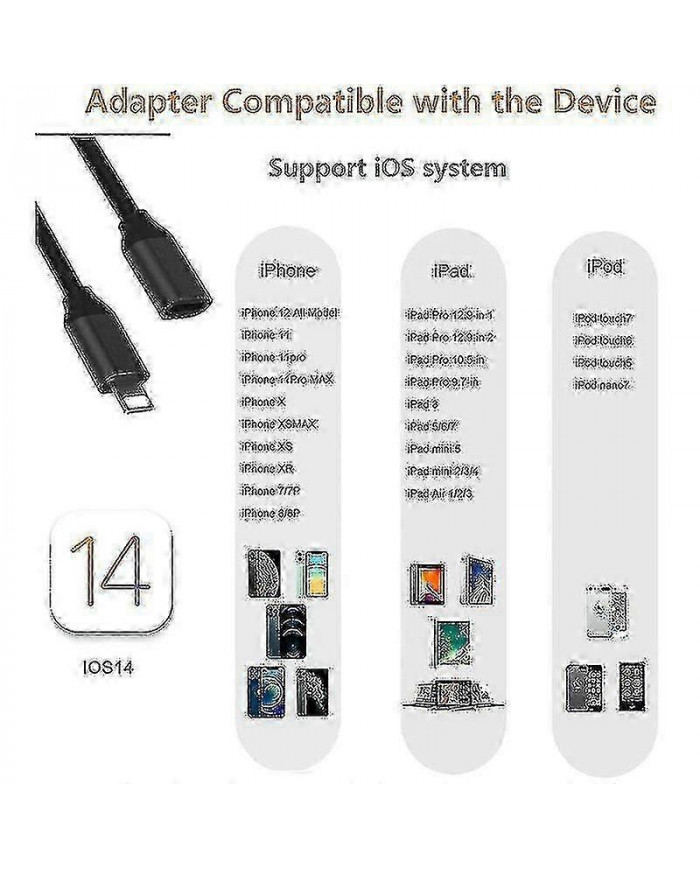 Câble d’extension Lightning 1m pour Iphone Ipad, câble d’extension Iphone Apple MFI certifié femelle à M