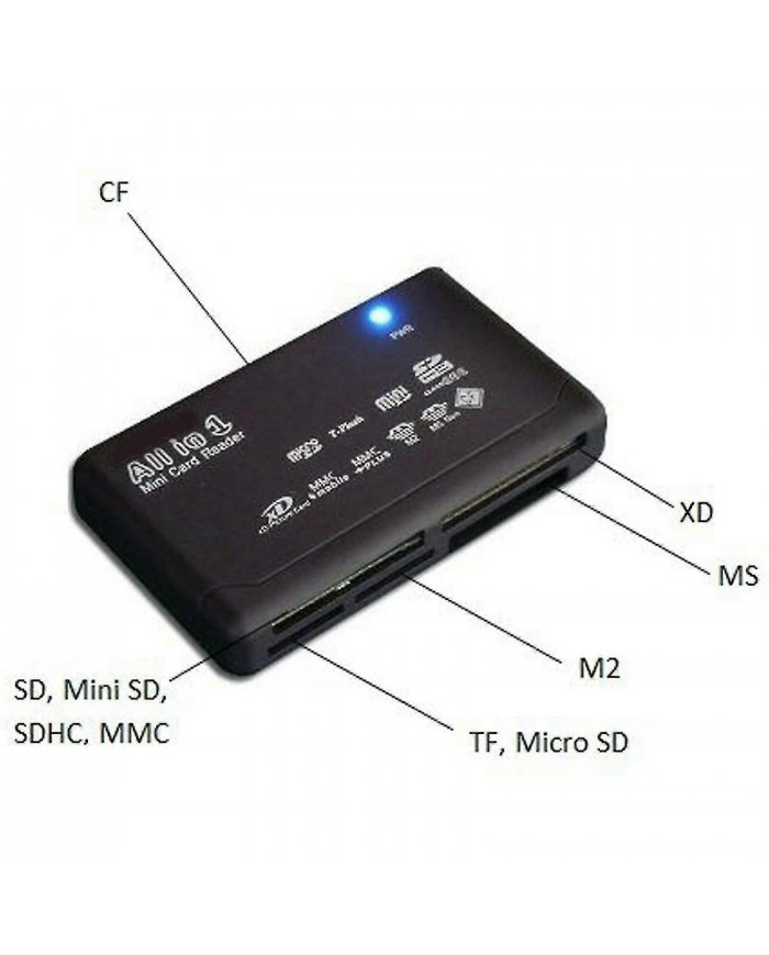 Tout en un 1 Lecteur de carte mémoire Usb Externe Sdhc Mini Micro M2 Mmc Xd Cf Ms