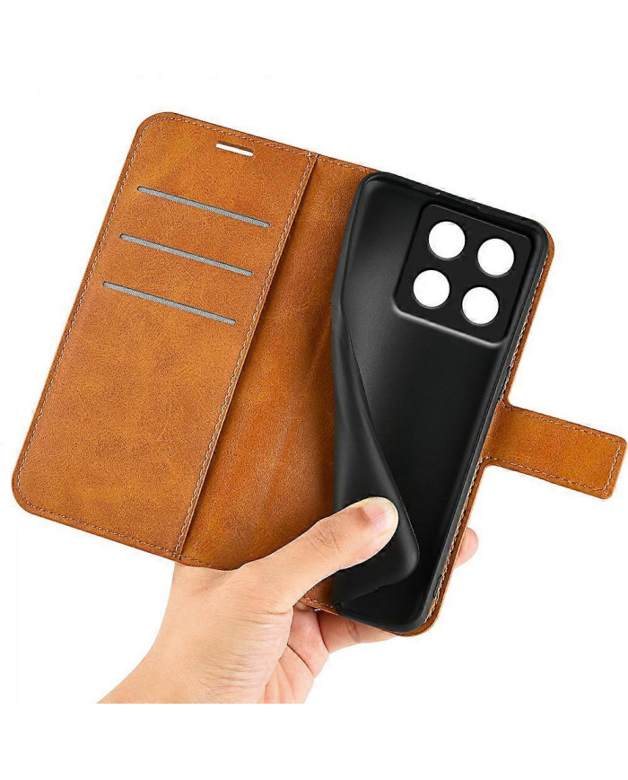 Pour Xiaomi 14T Pro Stand Case Anti-Scratch Calf Texture Housse de téléphone en cuir - Jaune