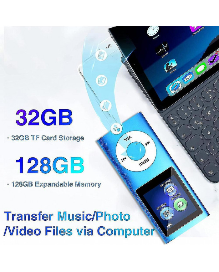 Lecteur MP3 avec Bluetooth 5.0, lecteur de musique avec carte TF 32gb, fm, écouteurs, lecture de musique hifi portable