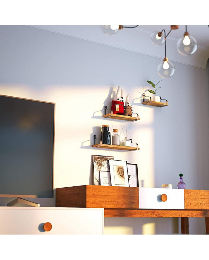 Almi Étagères rustiques, Ensemble d’étagères murales décoratives de 3, Étagères flottantes pour cadeau de salle de bain