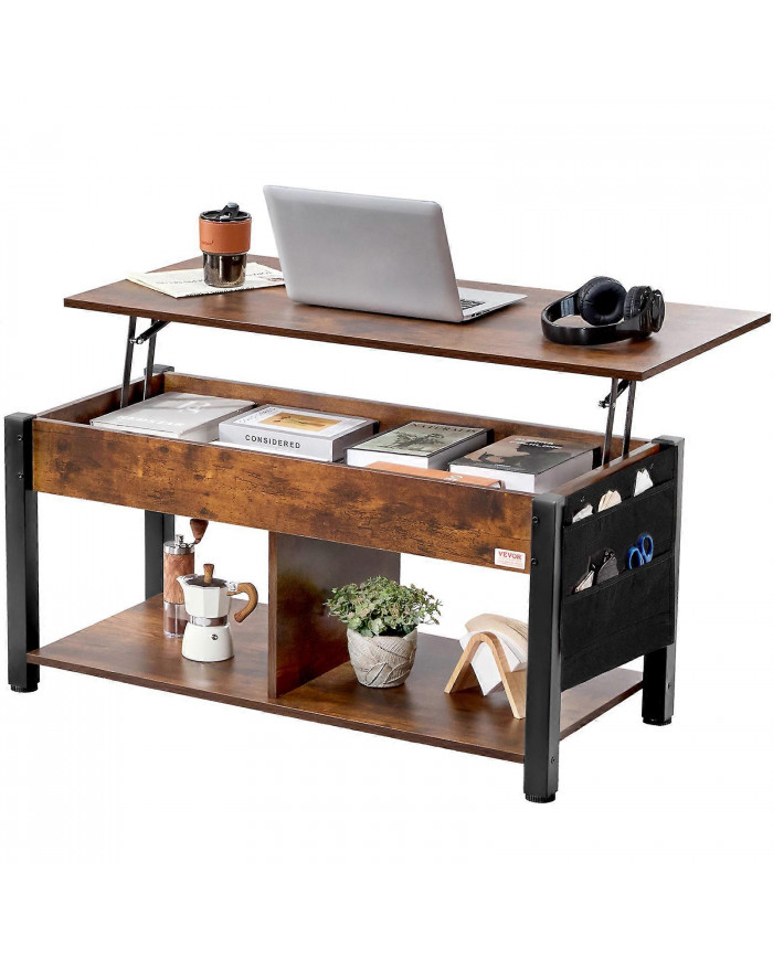 Table basse à plateau relevable, table basse rectangulaire de 41,7 po avec poches de rangement supplémentaires, [...]