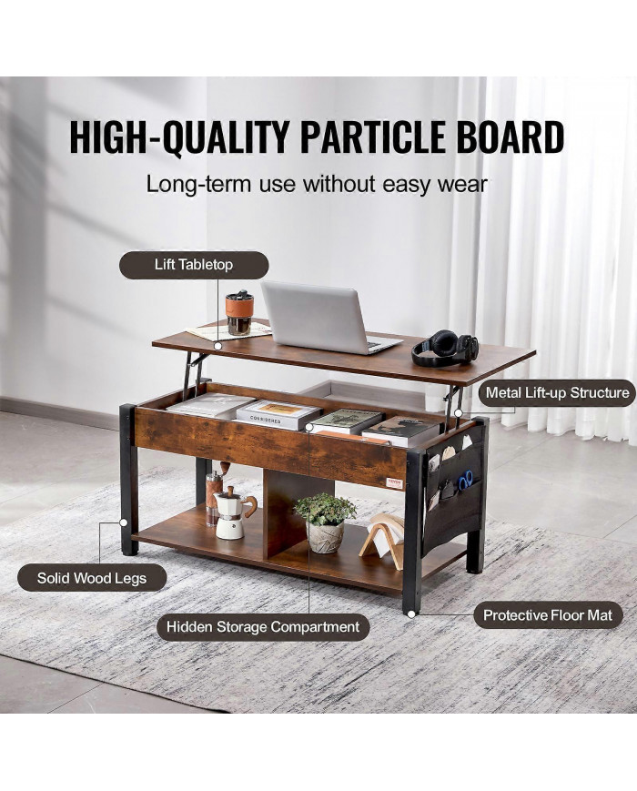 Table basse à plateau relevable, table basse rectangulaire de 41,7 po avec poches de rangement supplémentaires, [...]