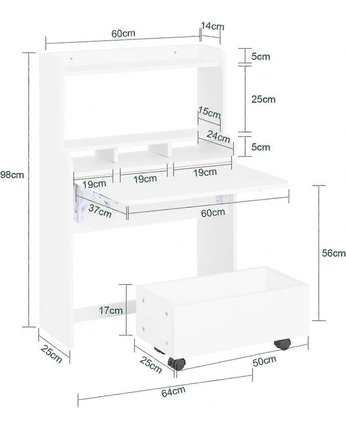 SoBuy Bureau de table pliante pour enfants avec coffre de rangement mobile, FWT105-W