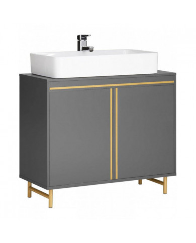 SoBuy Meuble sous-lavabo pour meuble de salle de bain avec 2 portes, gris et doré, BZR129-HG