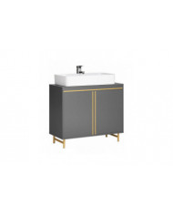 SoBuy Meuble sous-lavabo pour meuble de salle de bain avec 2 portes, gris et doré, BZR129-HG