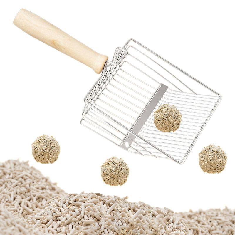 Cats Litter Scoops, Pets Sifter Spade, Durable, Portable Sand Sifter, Kitten Litter Box Scooper, with Wooden Handle