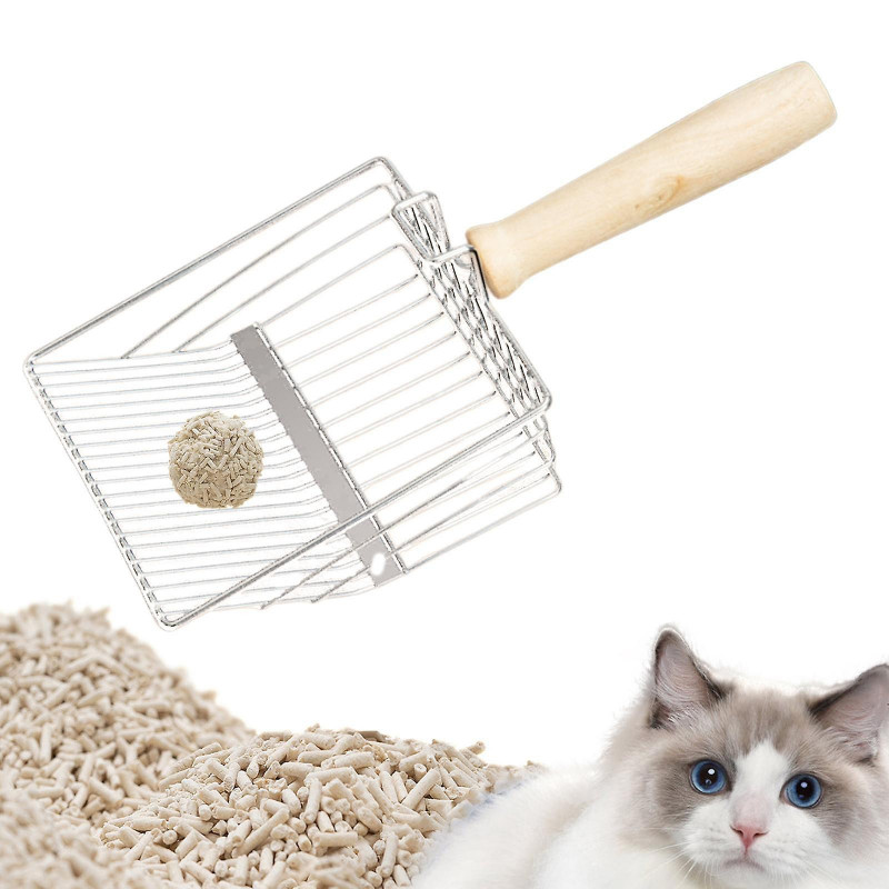 Cats Litter Scoops, Pets Sifter Spade, Durable, Portable Sand Sifter, Kitten Litter Box Scooper, with Wooden Handle