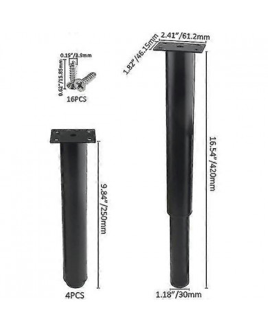 (25-42cm, noir) Lot de 4 pieds de meubles en métal réglables solides-En stock