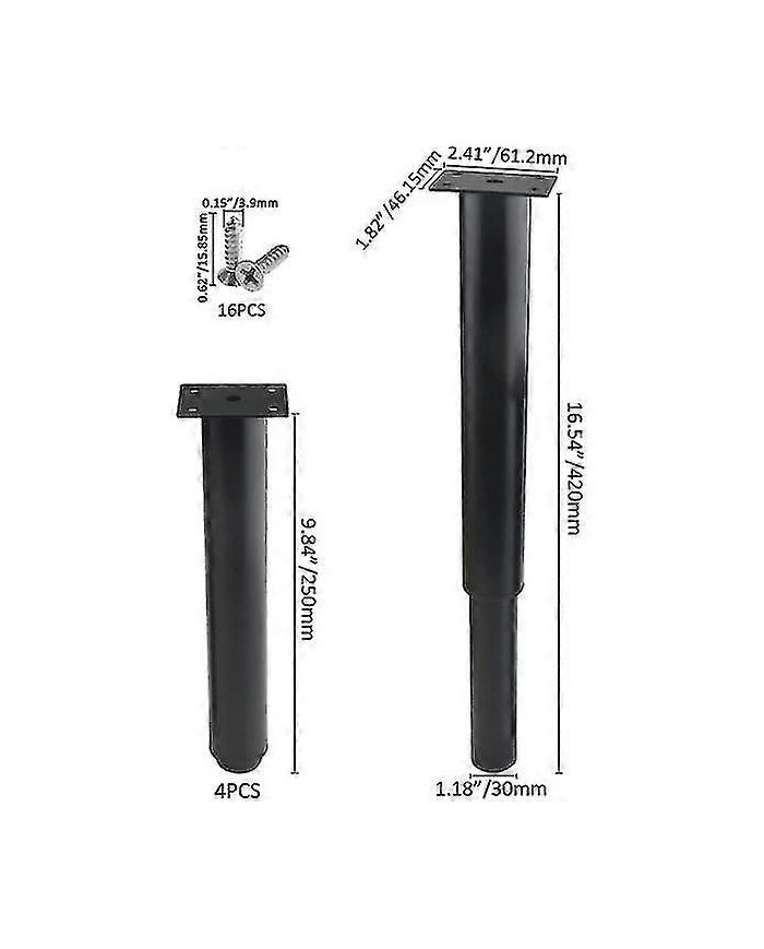 (25-42cm, noir) Lot de 4 pieds de meubles en métal réglables solides-En stock