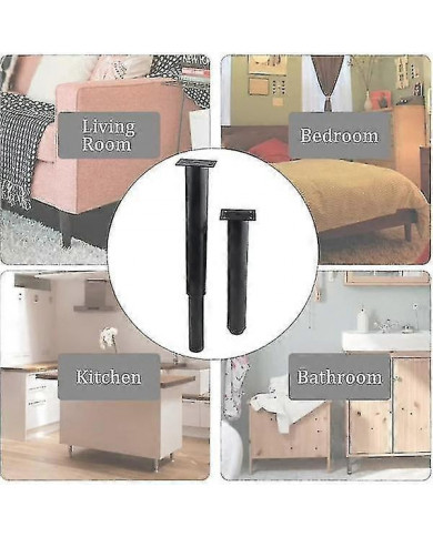 (25-42cm, noir) Lot de 4 pieds de meubles en métal réglables solides-En stock