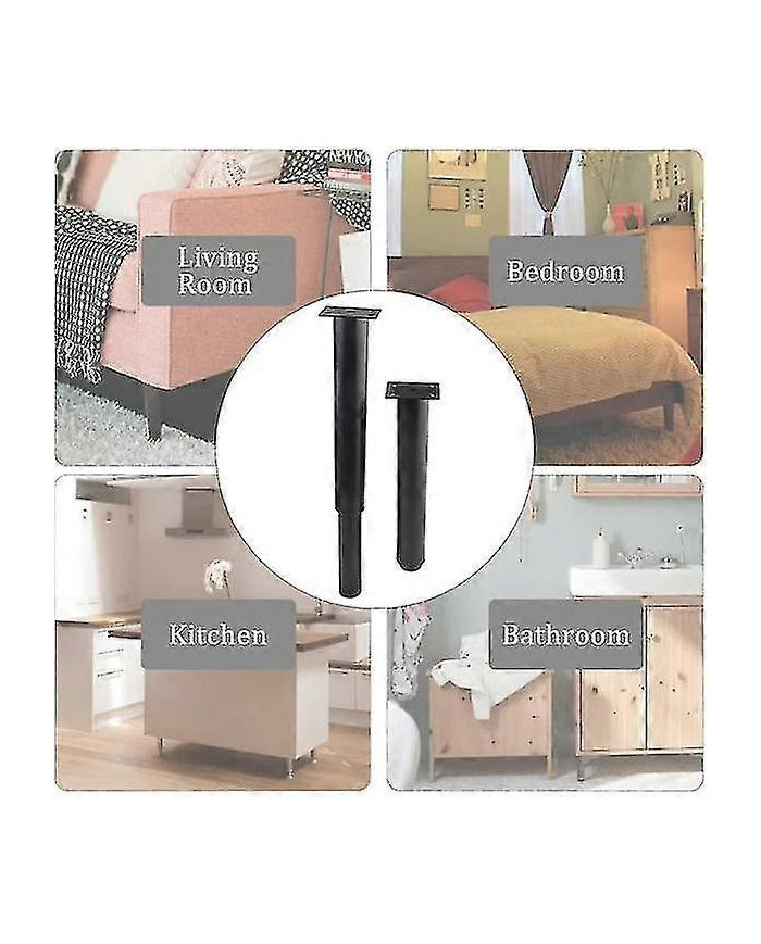 (25-42cm, noir) Lot de 4 pieds de meubles en métal réglables solides-En stock