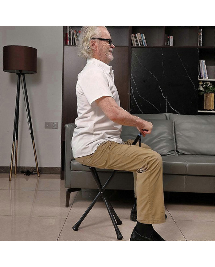 Tabouret de canne pliant Chaise de bâton de marche Tabouret de béquille pour personnes âgées, canne de marche w/siège