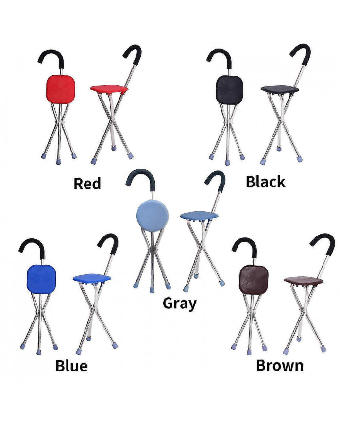 Tabouret de canne pliant Chaise de bâton de marche Tabouret de béquille pour personnes âgées, canne de marche w/siège