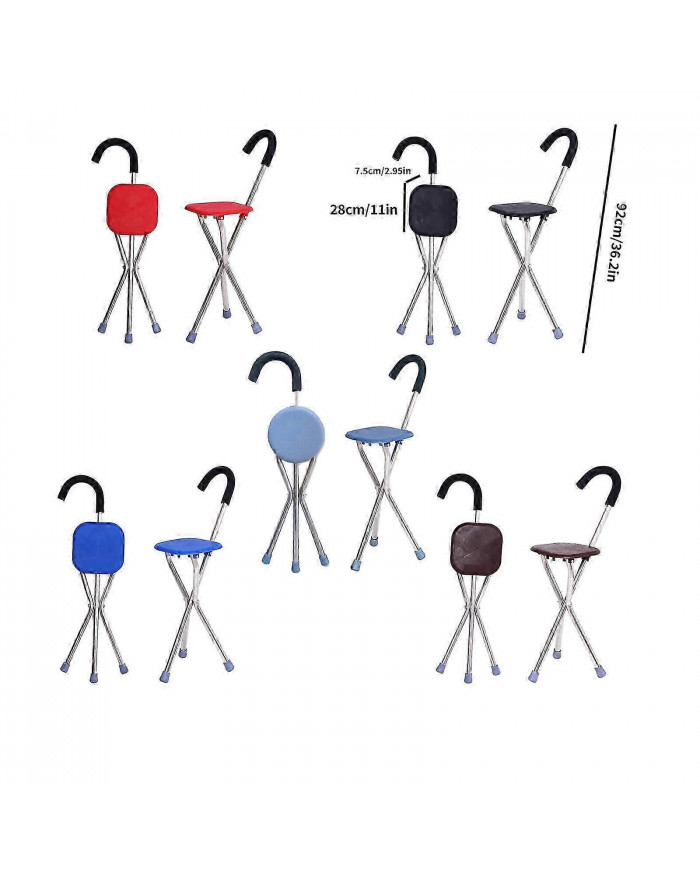 Tabouret de canne pliant Chaise de bâton de marche Tabouret de béquille pour personnes âgées, canne de marche w/siège
