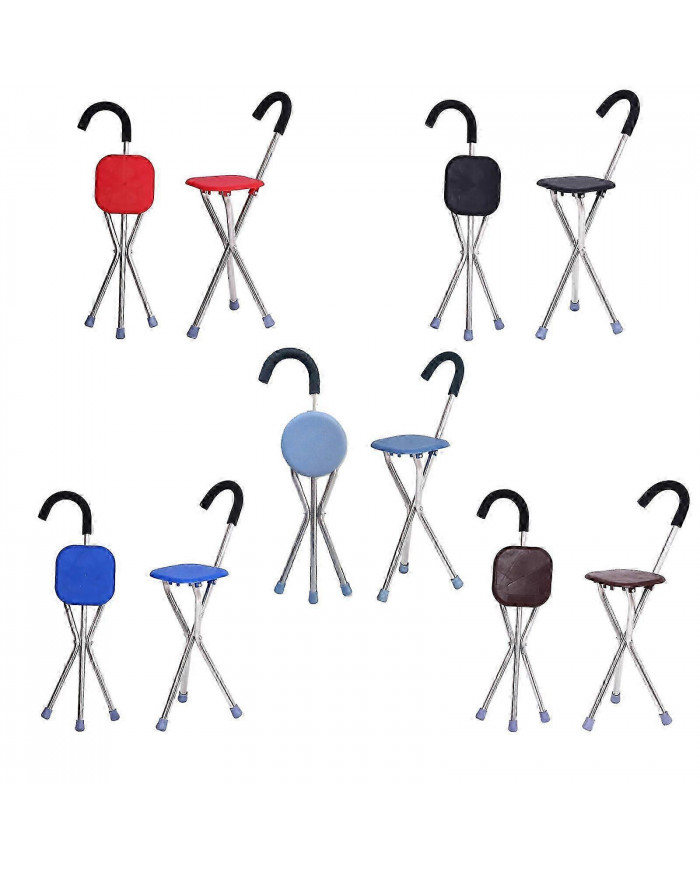 Tabouret de canne pliant Chaise de bâton de marche Tabouret de béquille pour personnes âgées, canne de marche w/siège