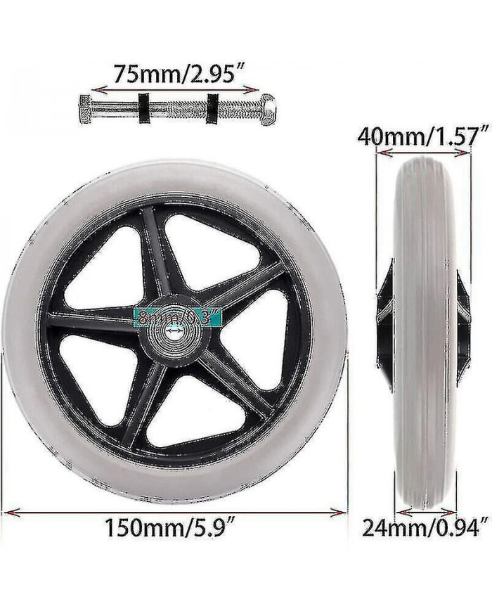 2pcs 6 pouces Remplacement de fauteuil roulant Roue en caoutchouc Roues avant Rollator Walker Antidérapant [...]