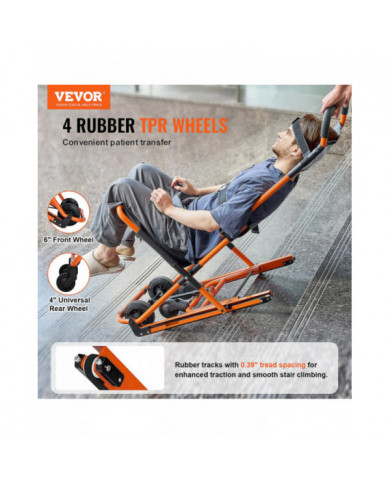 Chaise d’escalier manuelle, capacité de charge de 350 lb, fauteuil roulant d’escalier d’urgence pliable avec 4 roues