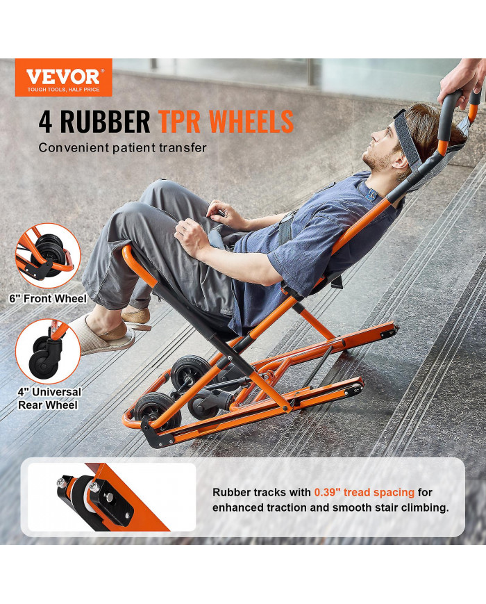 Chaise d’escalier manuelle, capacité de charge de 350 lb, fauteuil roulant d’escalier d’urgence pliable avec 4 roues