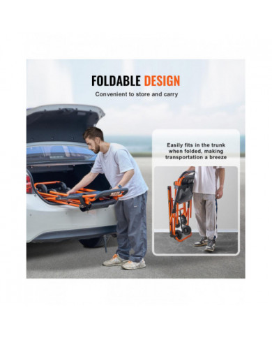 Chaise d’escalier manuelle, capacité de charge de 350 lb, fauteuil roulant d’escalier d’urgence pliable avec 4 roues