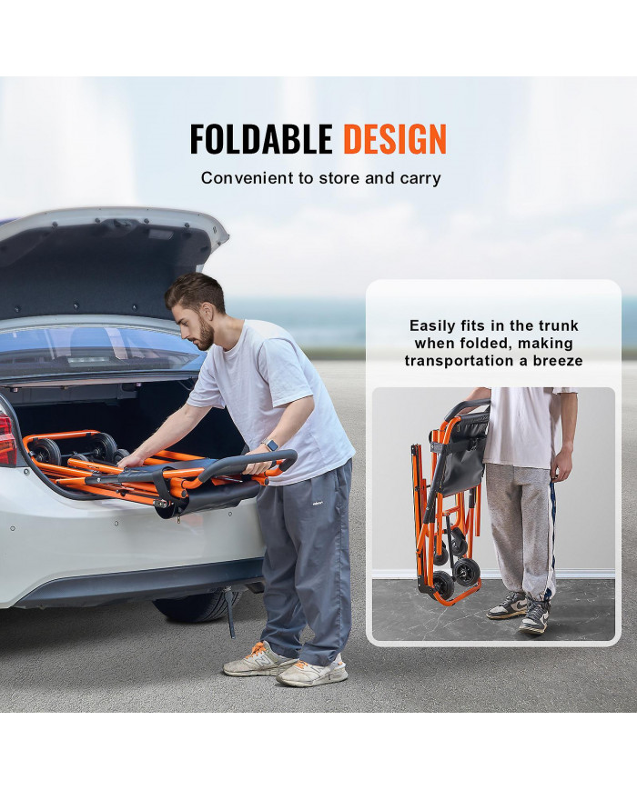 Chaise d’escalier manuelle, capacité de charge de 350 lb, fauteuil roulant d’escalier d’urgence pliable avec 4 roues