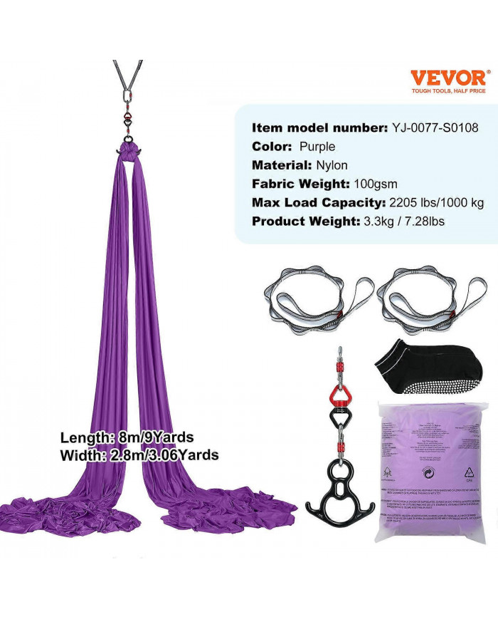 Soie aérienne & Yoga balançoire, 8,7 yards, kit de hamac de Yoga aérien avec tissu en nylon 100 g/m², matériel de [...]